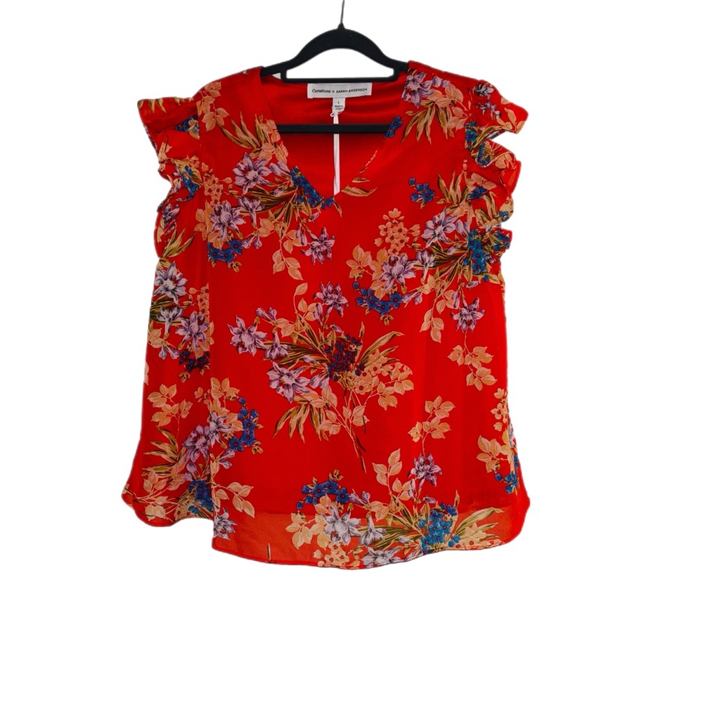 Curations by Sarah Anderson Floral Red Women's Top - Picture 1 of 7